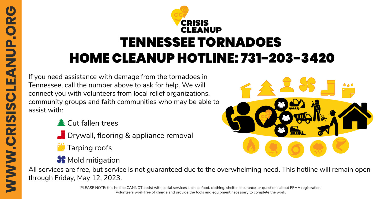 TN Tornadoes Crisis Cleanup Hotline Opens till May 12, 2023